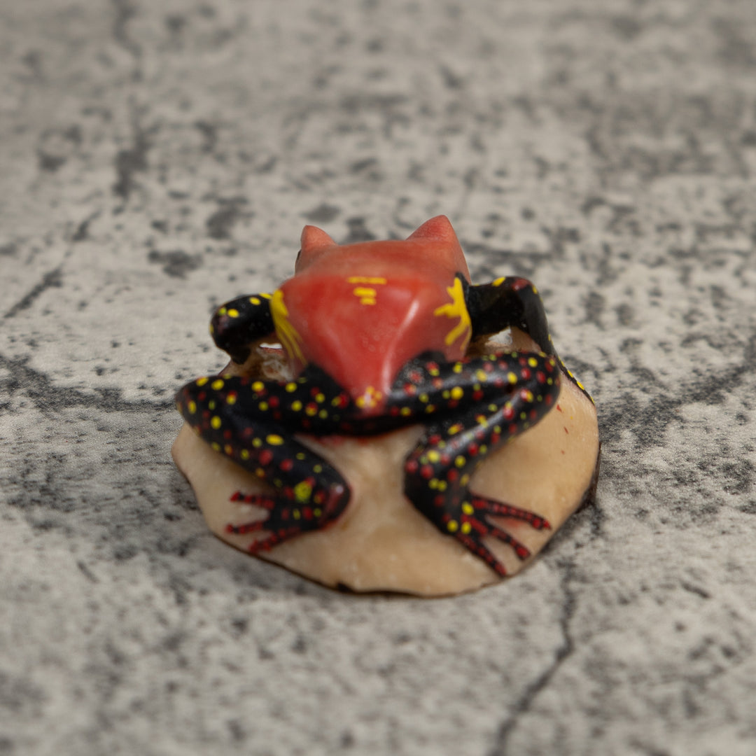 Vintage Black Yellow And Orange Poison Dart Frog Tagua Carving