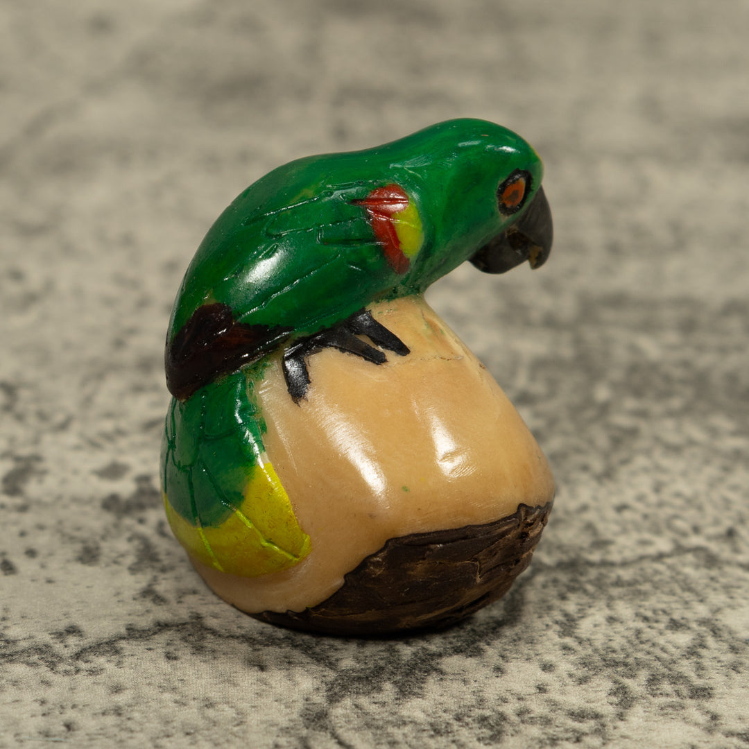 Vintage Green Parrot Bird Tagua Carving