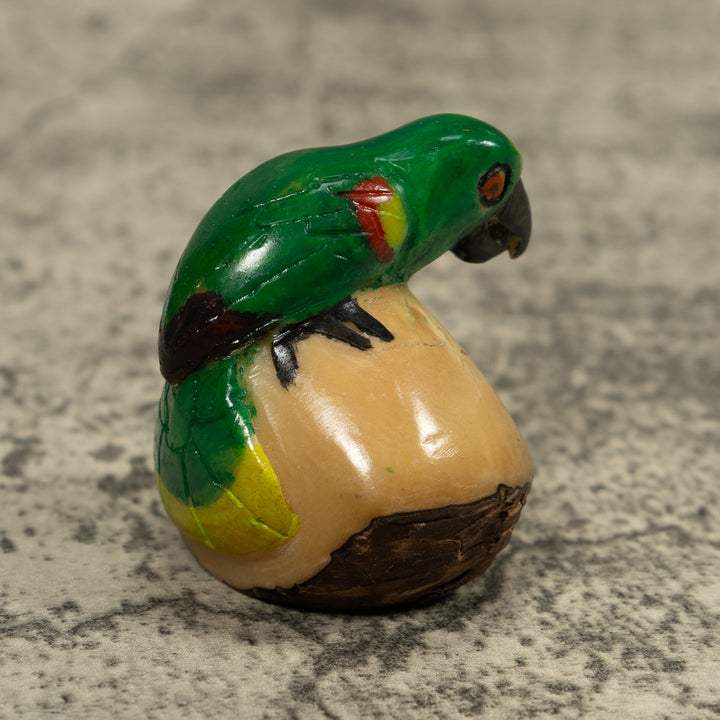 Vintage Green Parrot Bird Tagua Carving