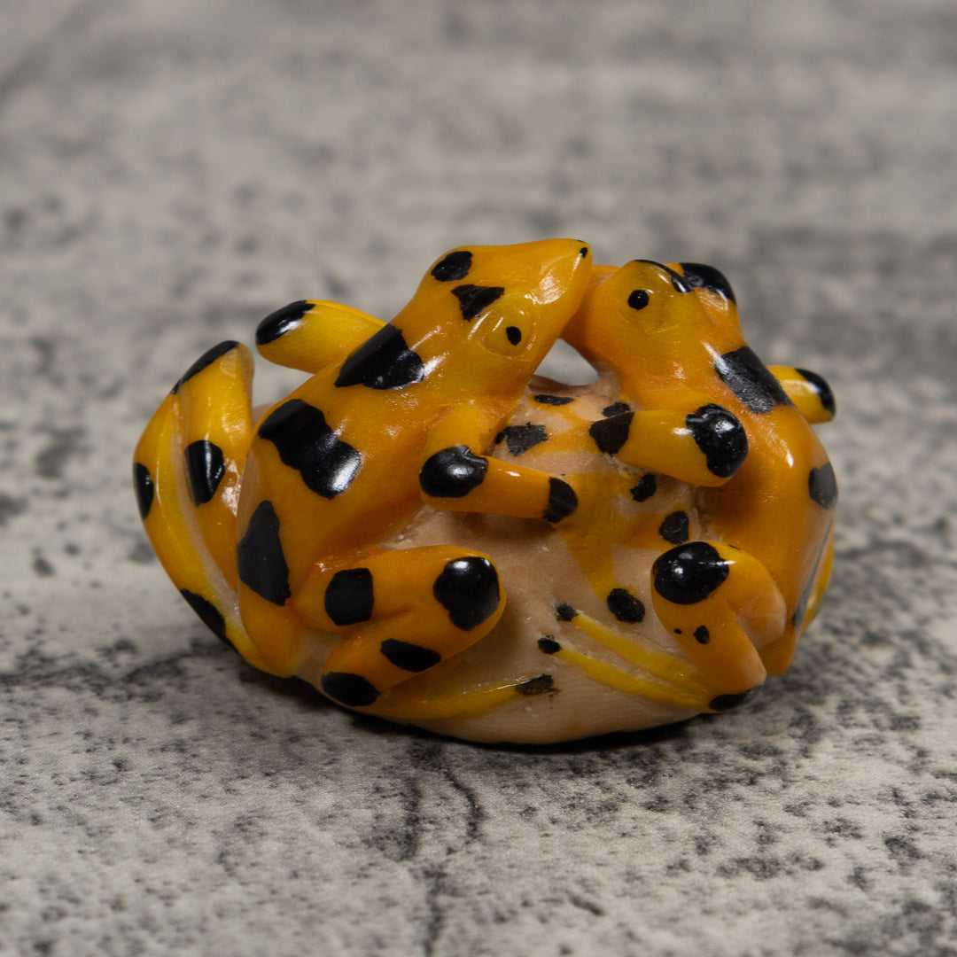 Vintage Double Golden Frog Tagua Carving
