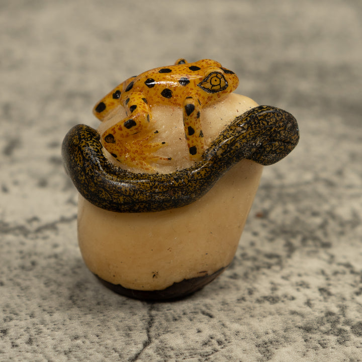Golden Frog And Snake Tagua Carving