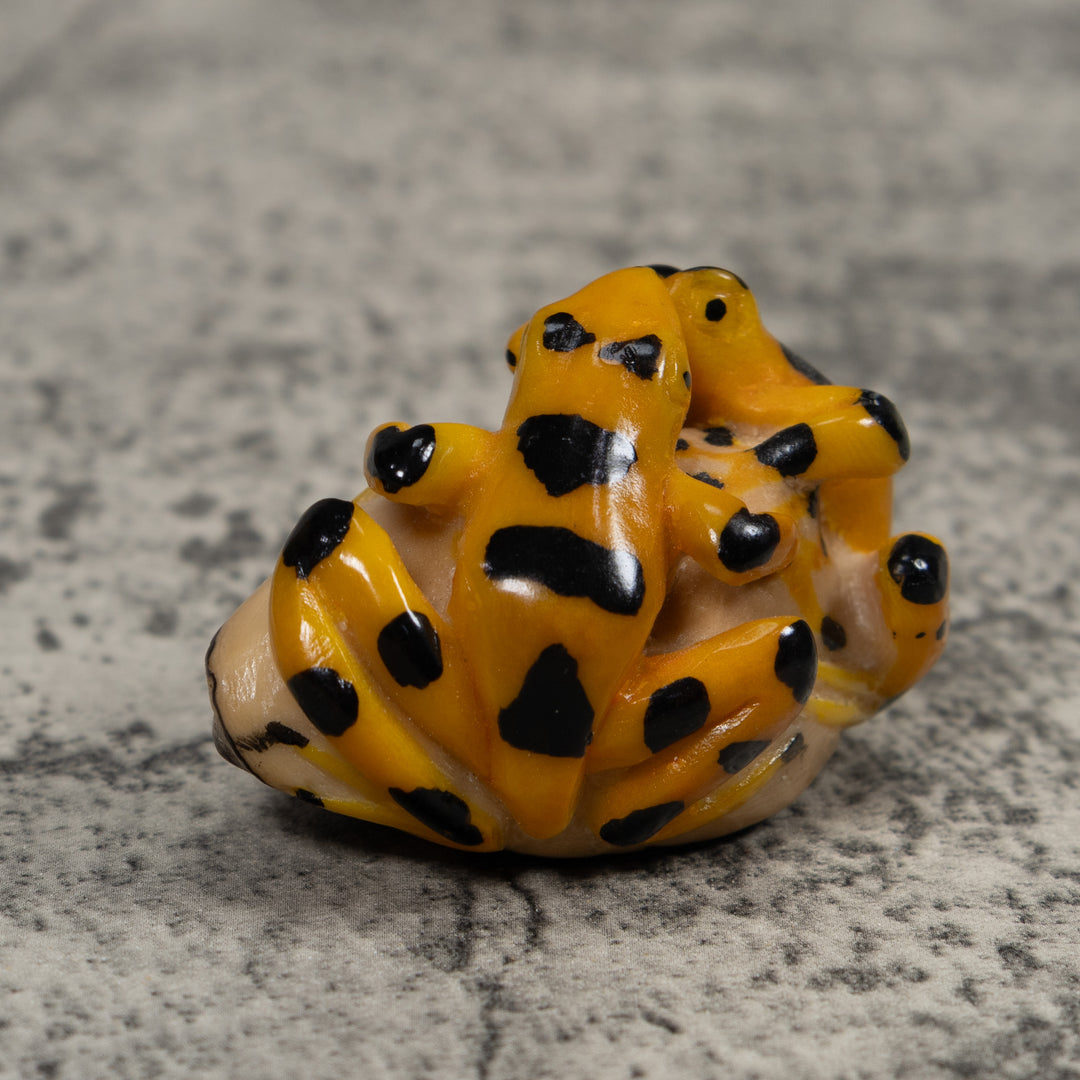 Vintage Double Golden Frog Tagua Carving