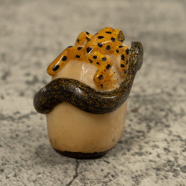 Golden Frog And Snake Tagua Carving