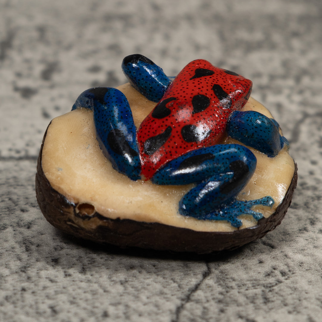 Vintage Red And Blue Poison Dart Frog Tagua Carving