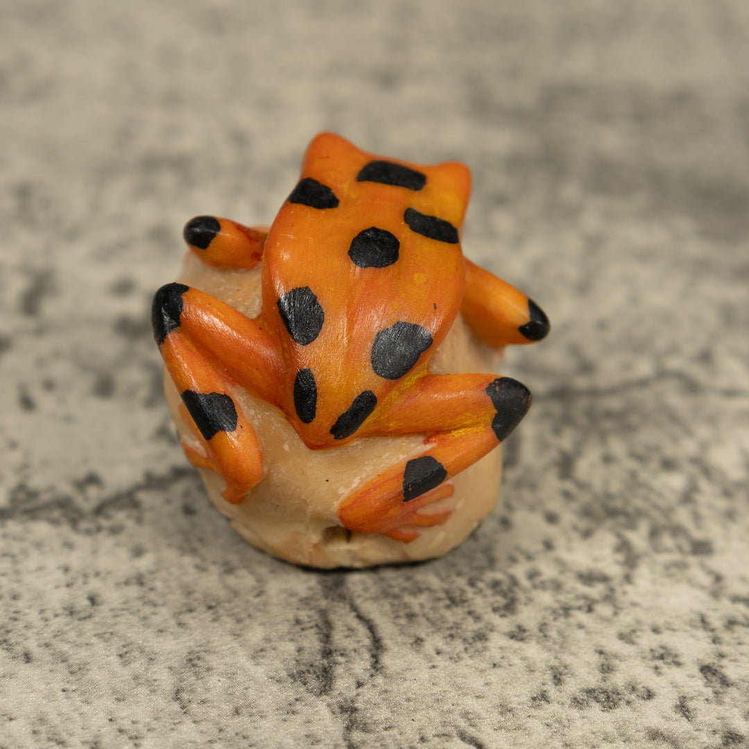Vintage Gold And Black Frog Tagua Carving
