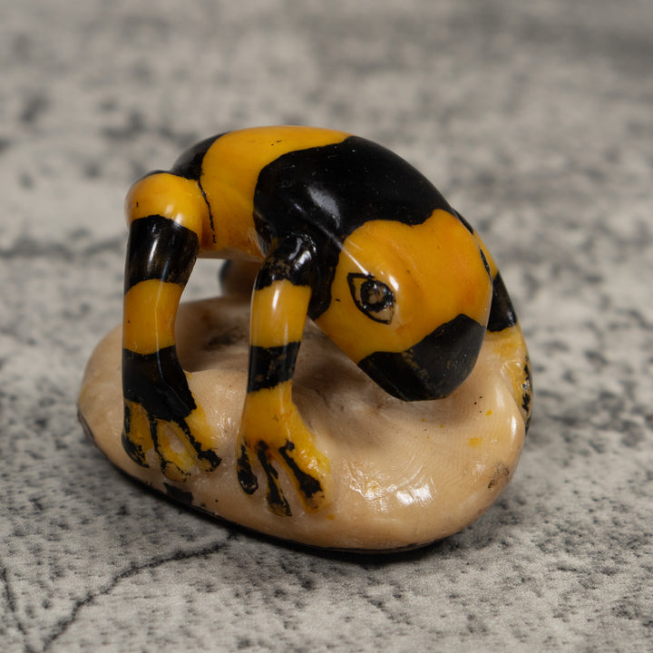 Vintage Gold And Black Frog Tagua Carving