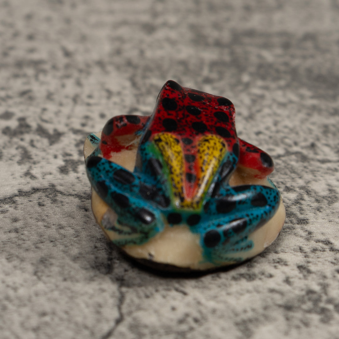 Vintage Blue Yellow And Red Poison Dart Frog Tagua Carving