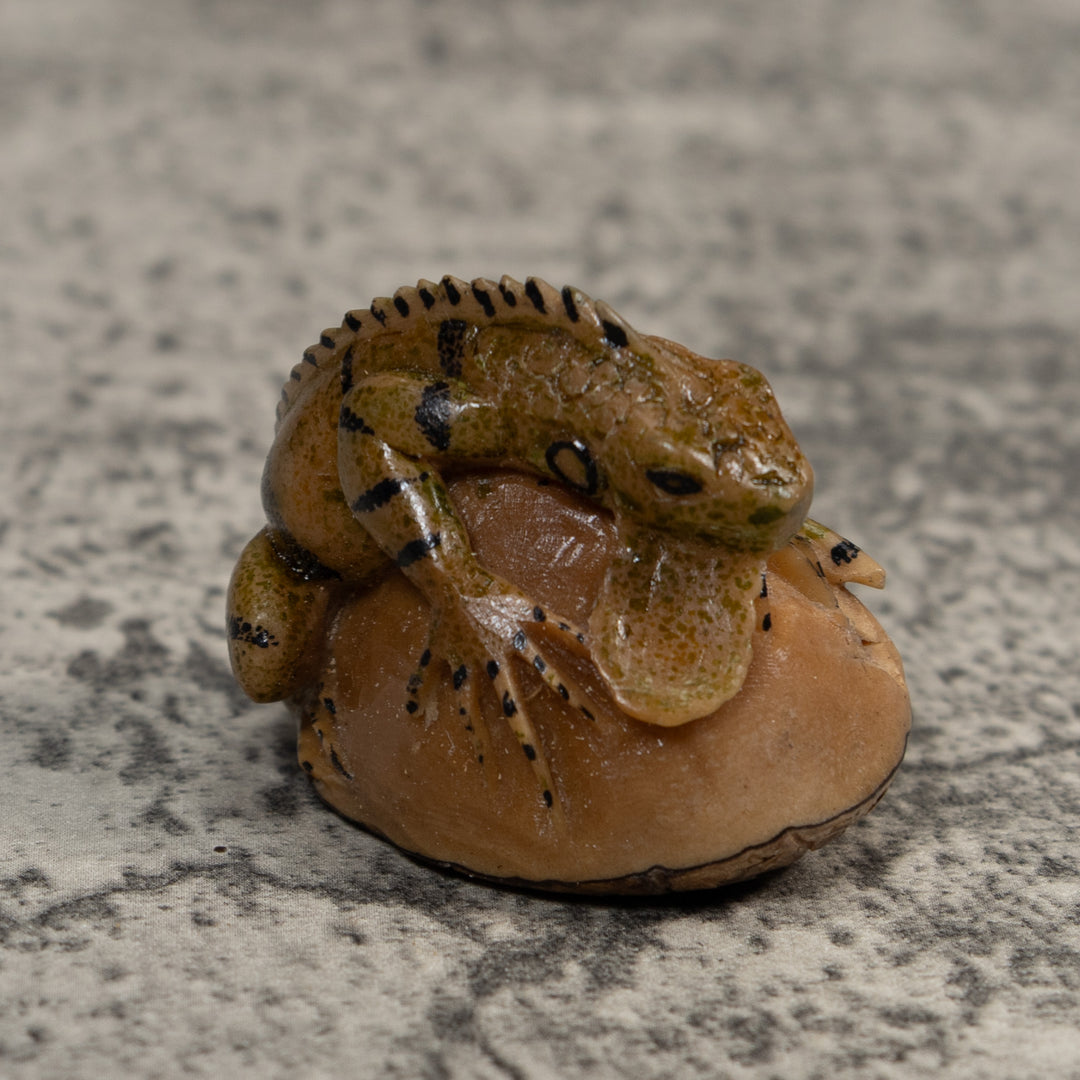 Vintage Brown And Black Iguana Tagua Carving