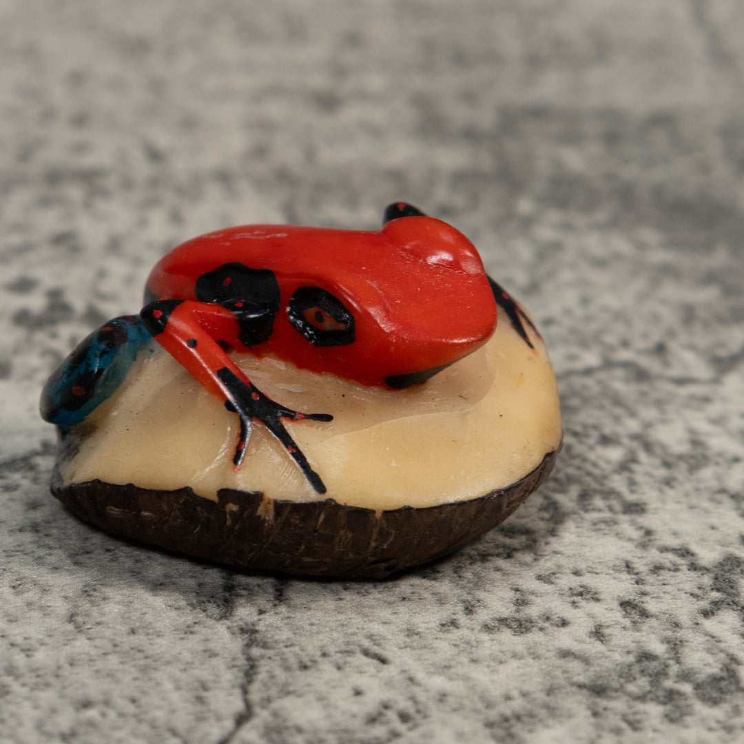 Vintage Red And Blue Poison Dart Frog Tagua Carving