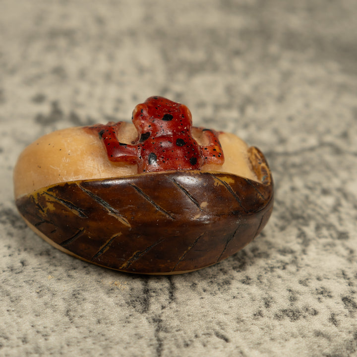 Vintage Poison Dart Frog Under Leaf Tagua Carving