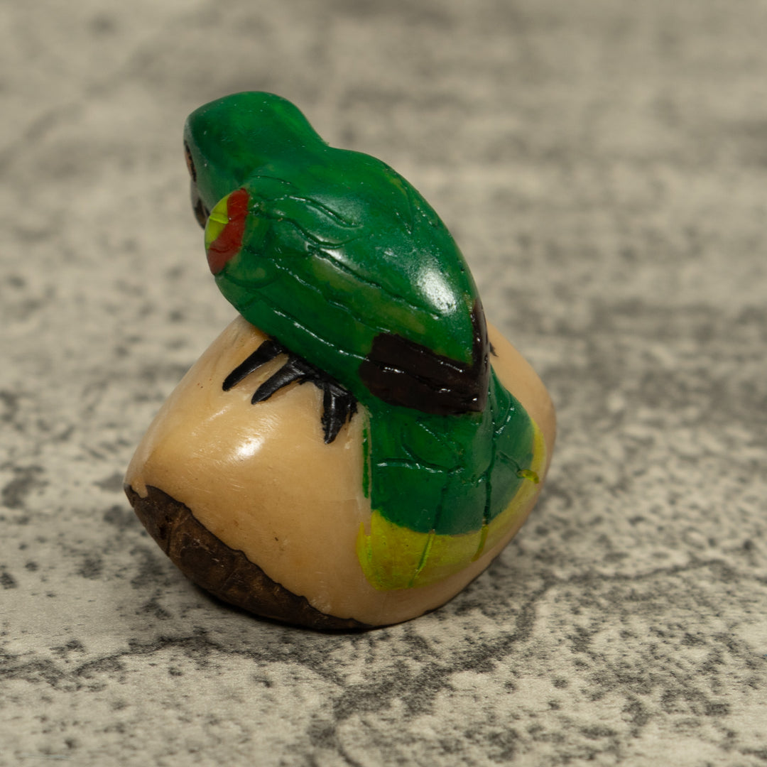 Vintage Green Parrot Bird Tagua Carving