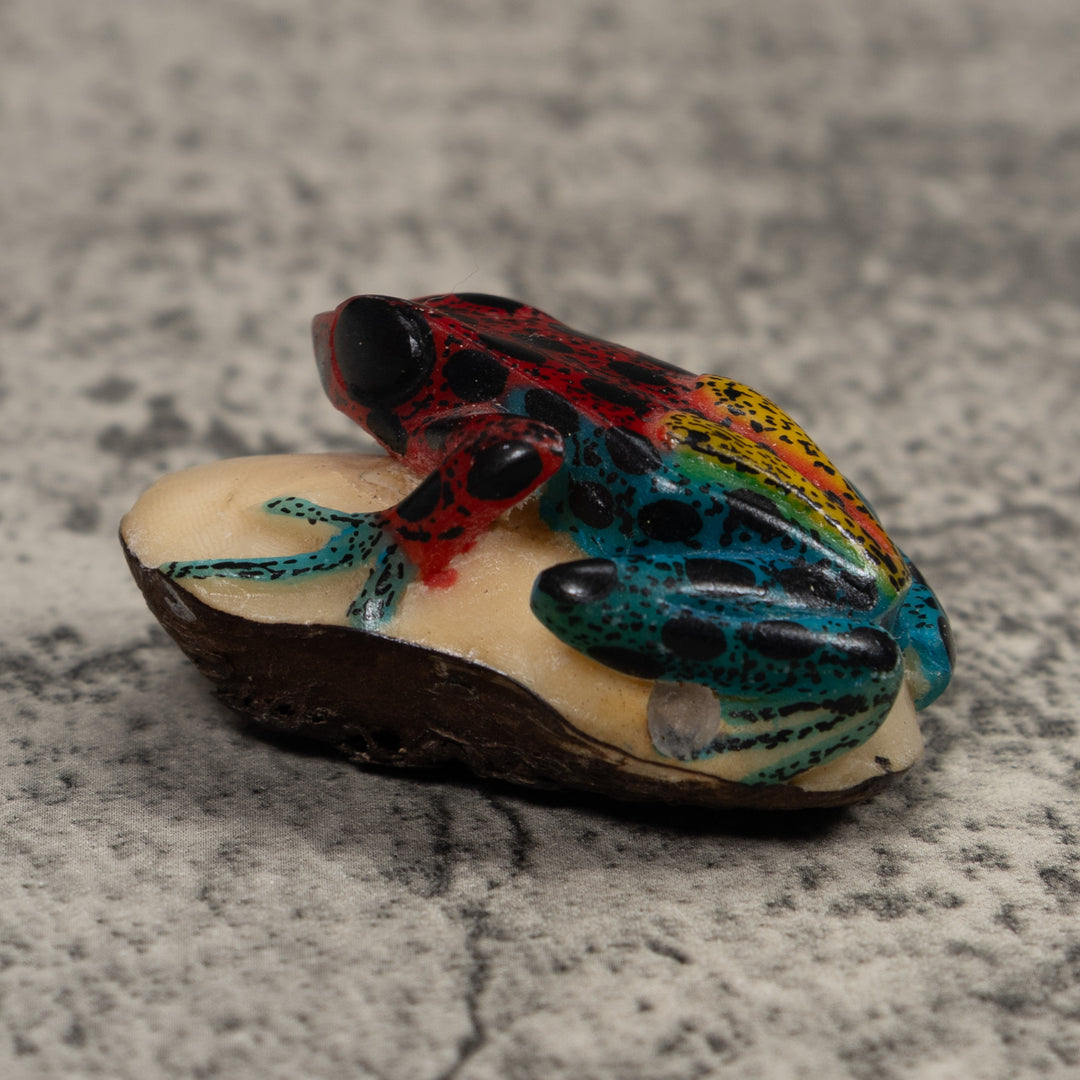 Vintage Blue Yellow And Red Poison Dart Frog Tagua Carving