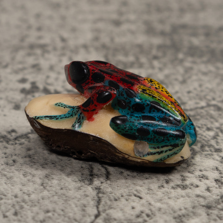 Vintage Blue Yellow And Red Poison Dart Frog Tagua Carving
