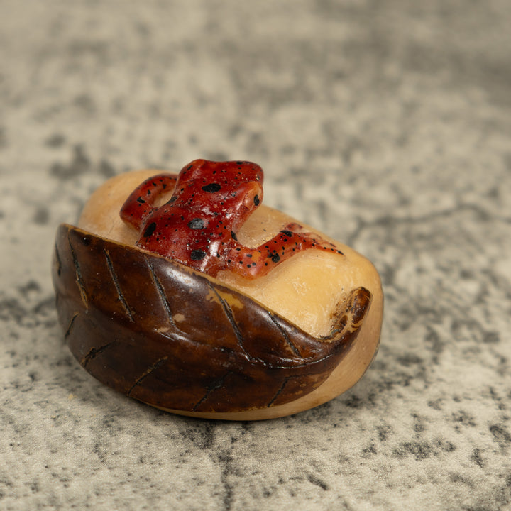 Vintage Poison Dart Frog Under Leaf Tagua Carving