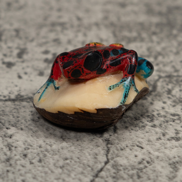 Vintage Blue Yellow And Red Poison Dart Frog Tagua Carving