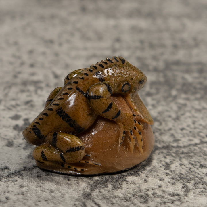 Vintage Brown And Black Iguana Tagua Carving