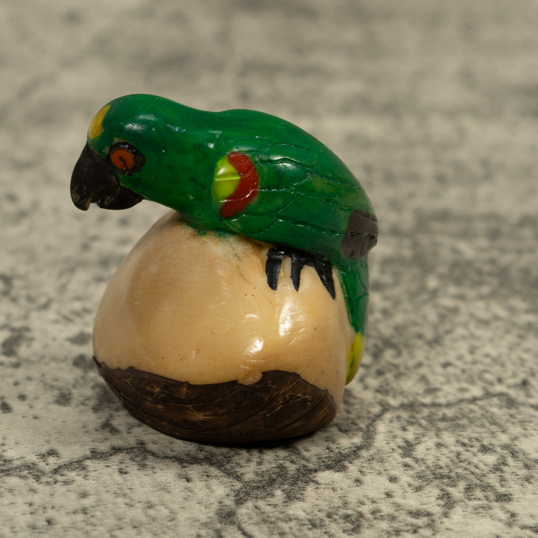 Vintage Green Parrot Bird Tagua Carving