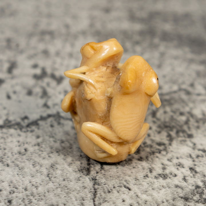 Vintage Natural White Dyed Double Frog Tagua Carving