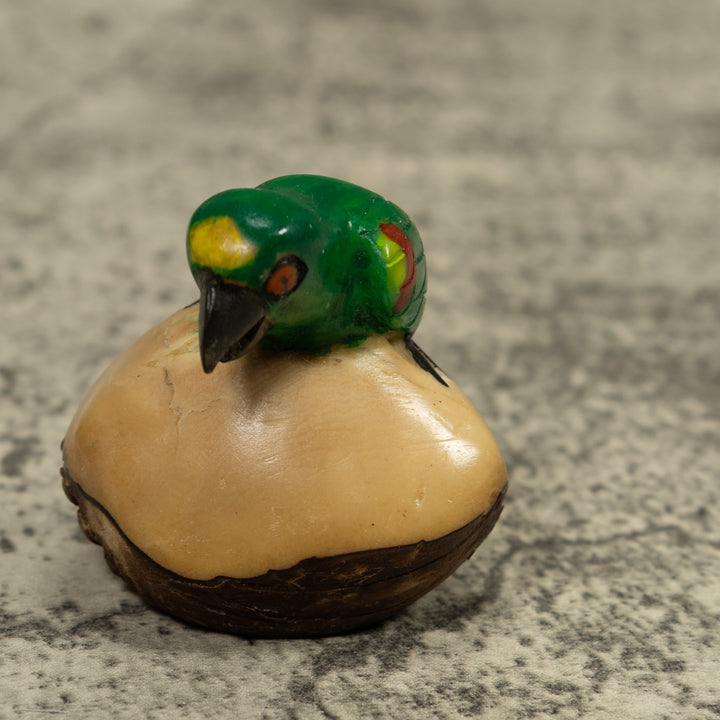 Vintage Green Parrot Bird Tagua Carving