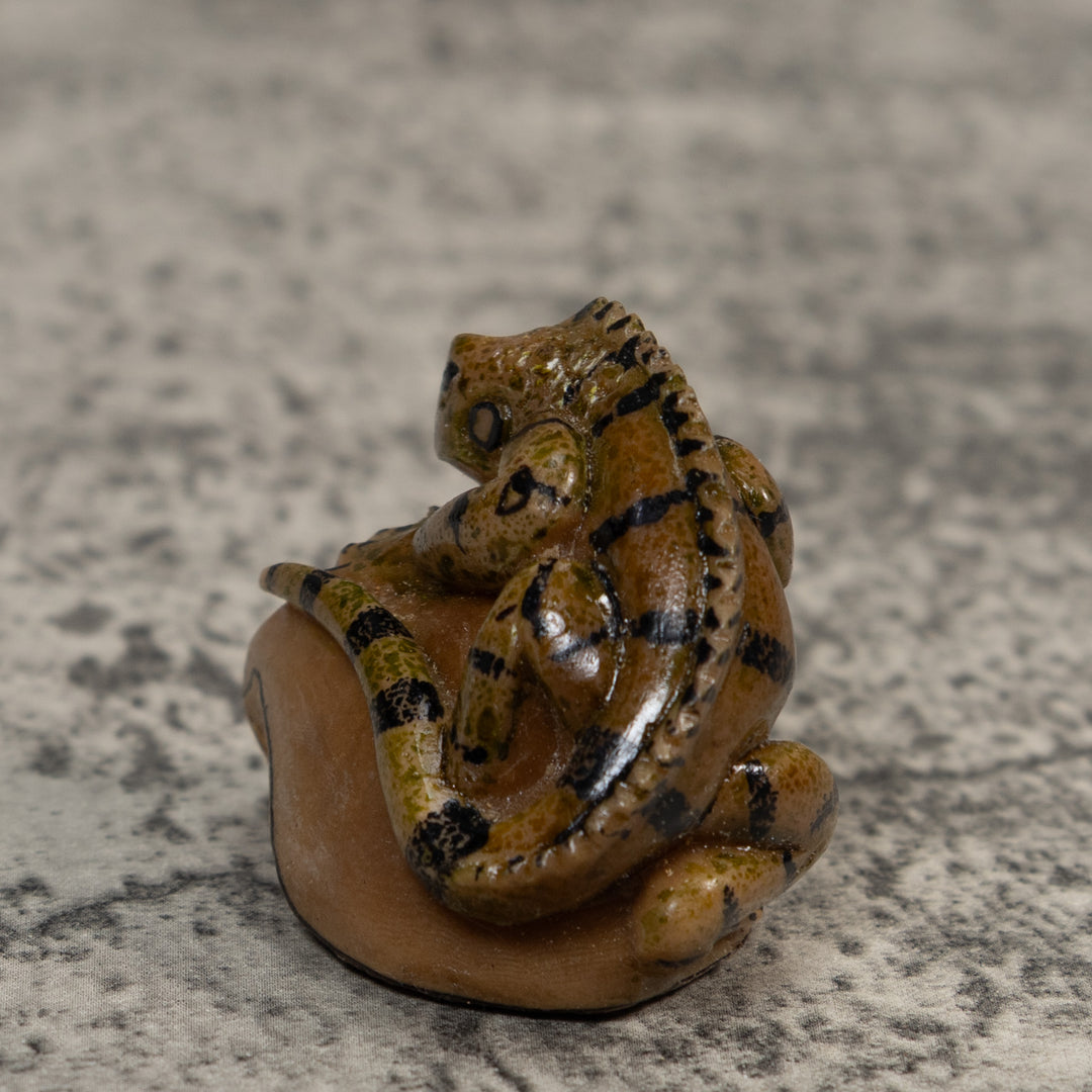 Vintage Brown And Black Iguana Tagua Carving