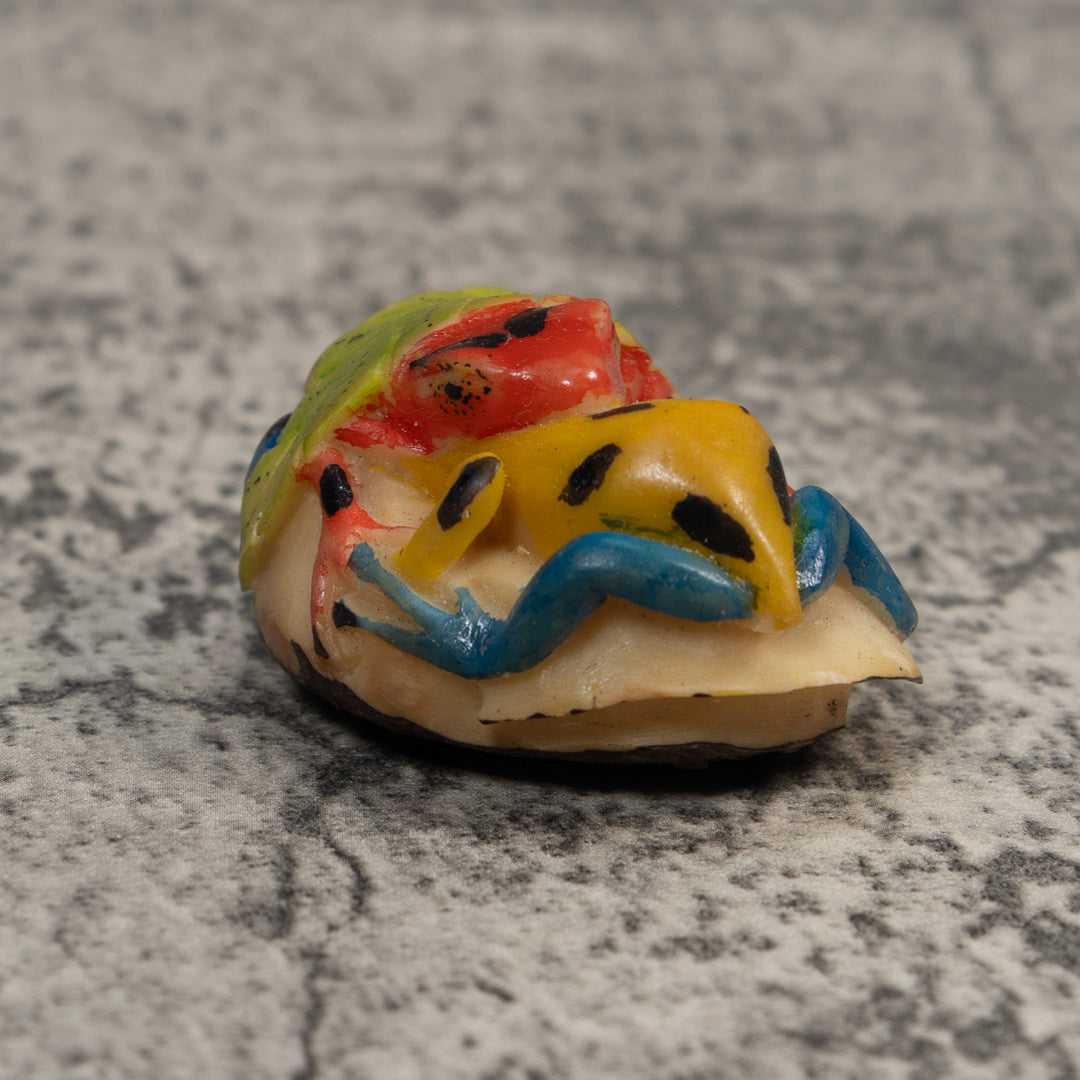 Double Red Blue And Gold Poison Dart Frog Tagua Carving