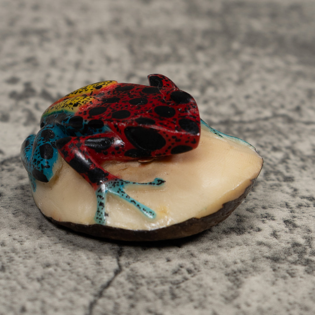 Vintage Blue Yellow And Red Poison Dart Frog Tagua Carving