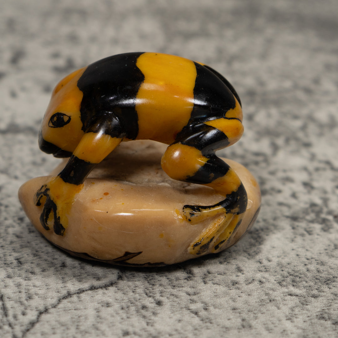 Vintage Gold And Black Frog Tagua Carving