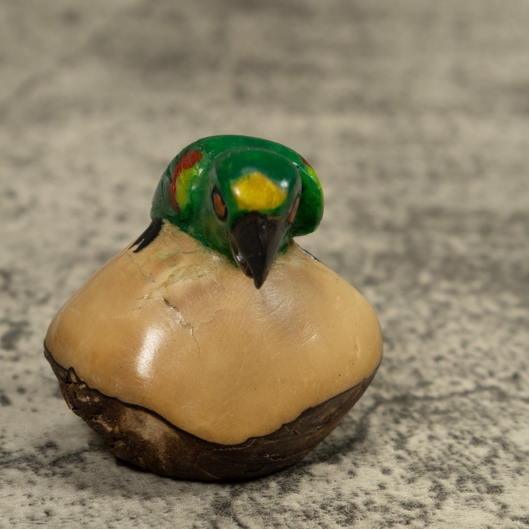 Vintage Green Parrot Bird Tagua Carving