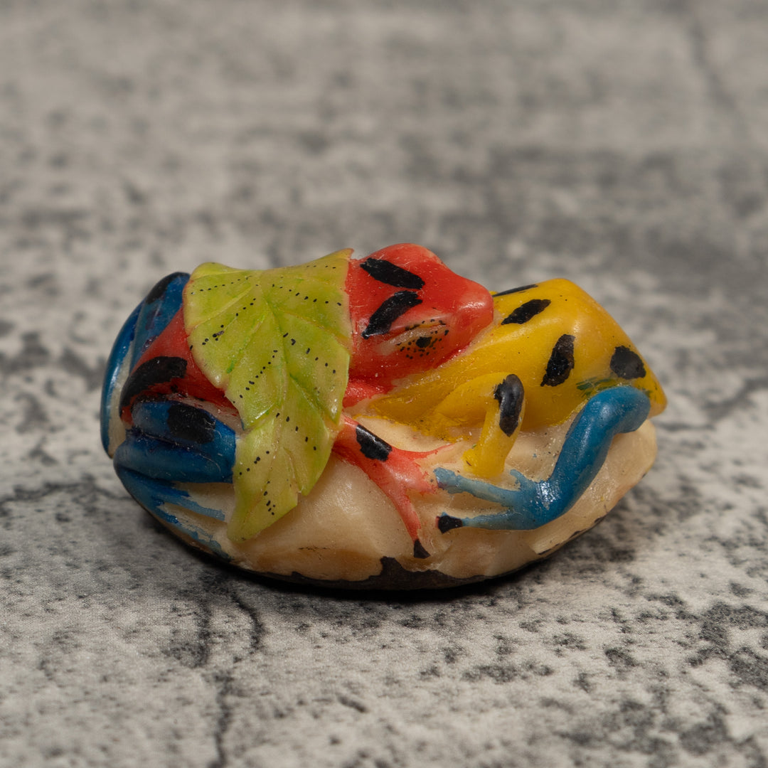Double Red Blue And Gold Poison Dart Frog Tagua Carving