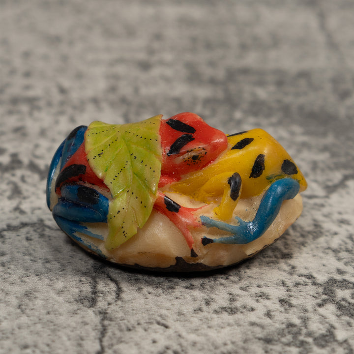 Double Red Blue And Gold Poison Dart Frog Tagua Carving