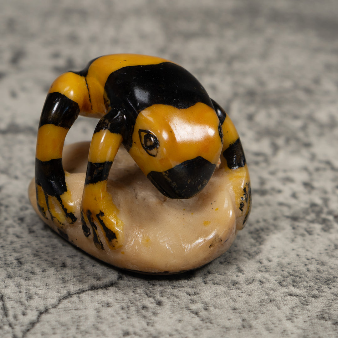 Vintage Gold And Black Frog Tagua Carving