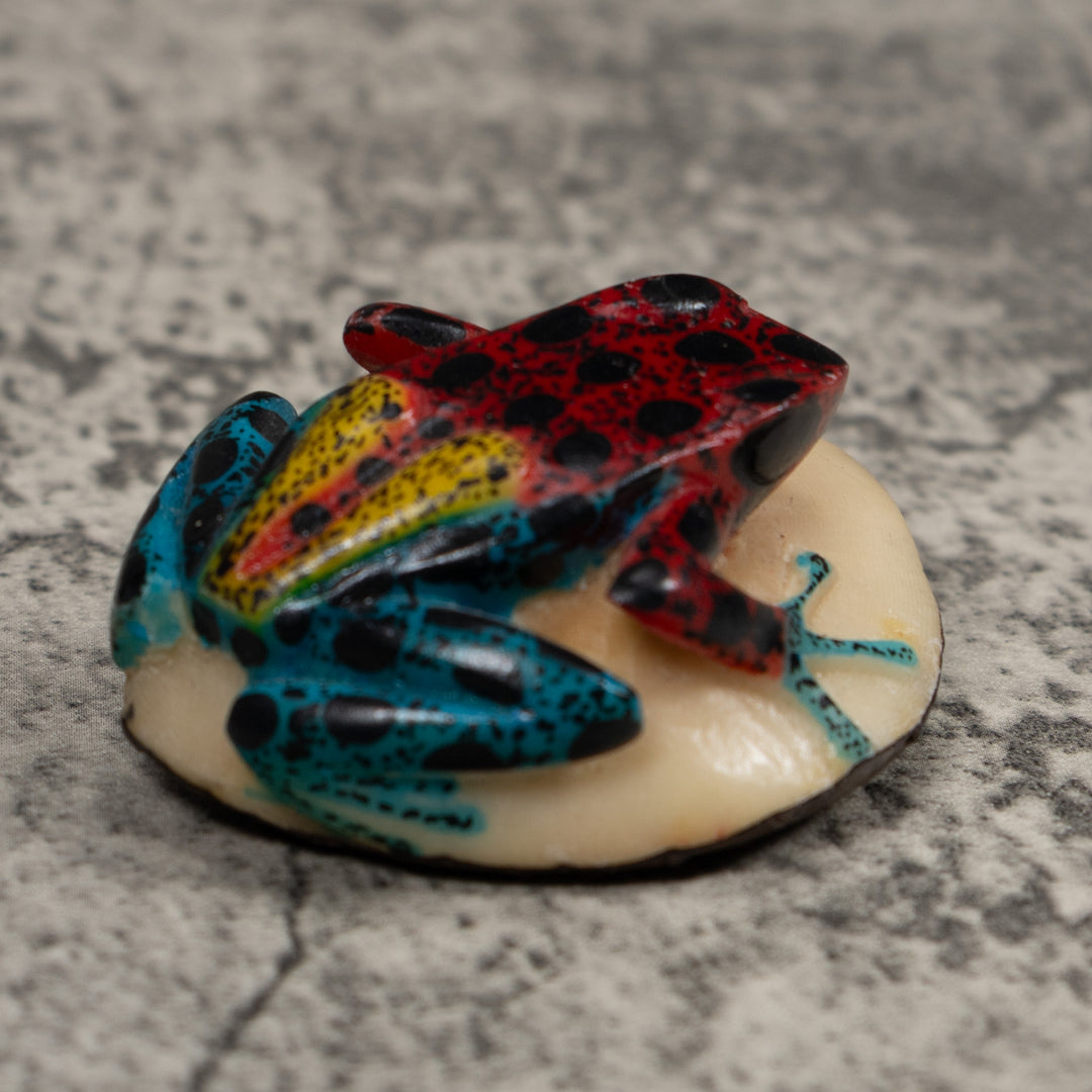 Vintage Blue Yellow And Red Poison Dart Frog Tagua Carving