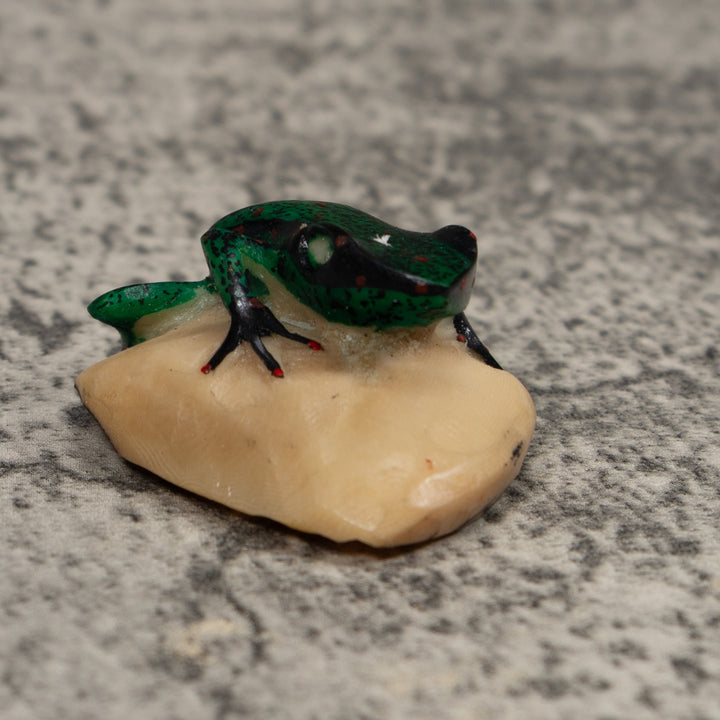 Vintage Green And Black Frog Tagua Carving