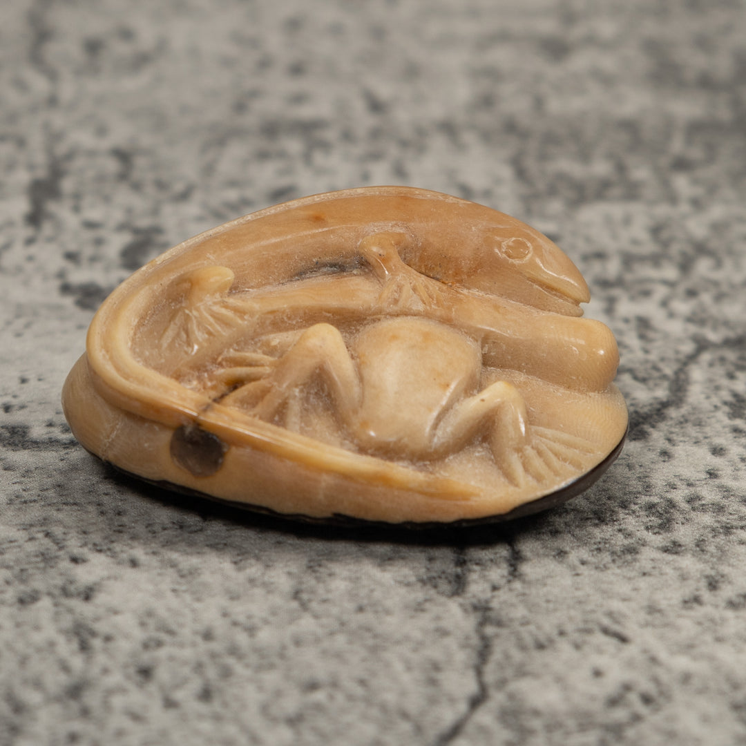 Vintage Iguana And Frog Tagua Carving