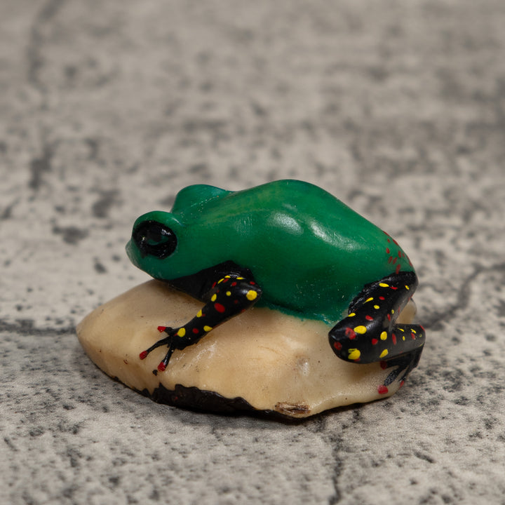 Vintage Green And Black Poison Dart Frog Tagua Carving