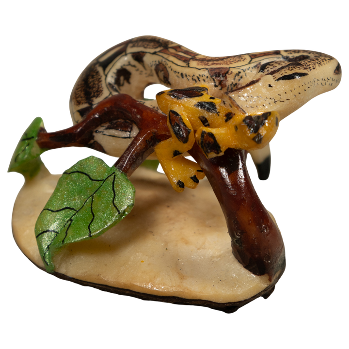Snake And Golden Frog Tagua Carving