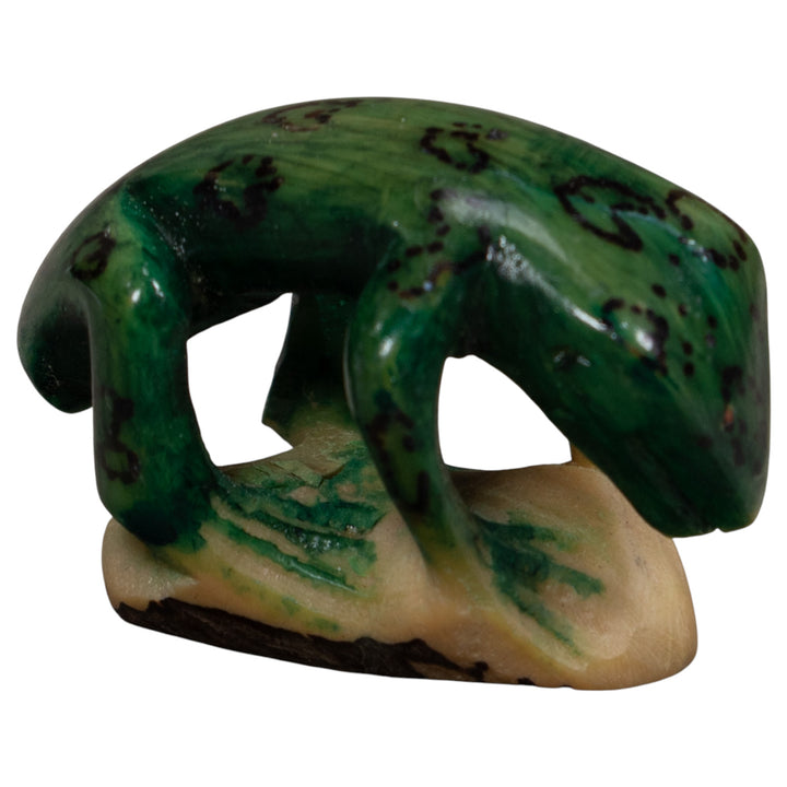 Vintage Green And Black Frog Tagua Carving