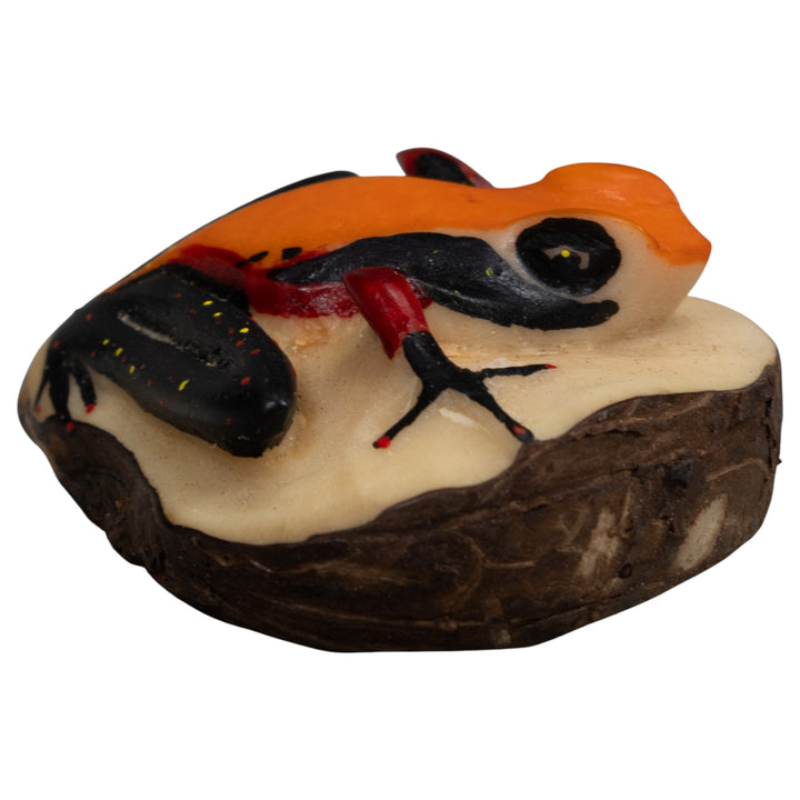Vintage Orange And Black Frog Tagua Carving