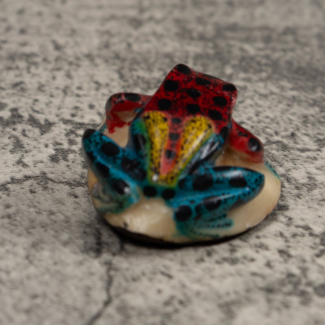 Vintage Blue Yellow And Red Poison Dart Frog Tagua Carving
