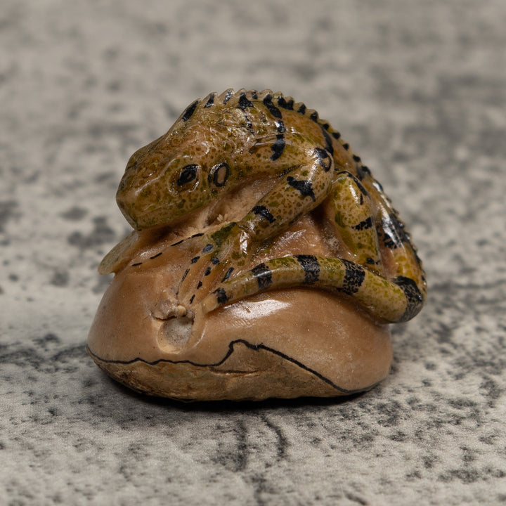 Vintage Brown And Black Iguana Tagua Carving