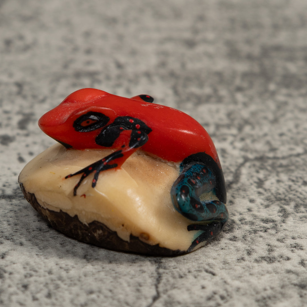 Vintage Red And Blue Poison Dart Frog Tagua Carving