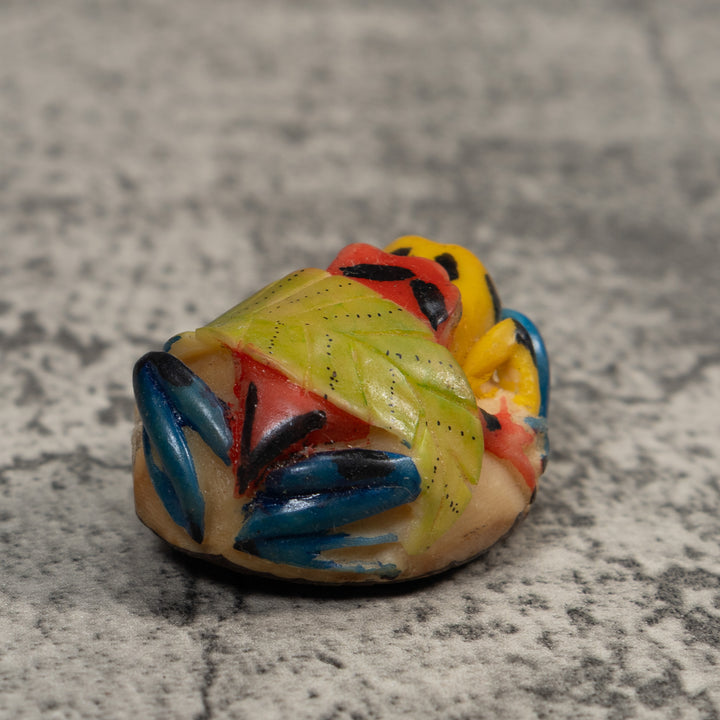 Double Red Blue And Gold Poison Dart Frog Tagua Carving