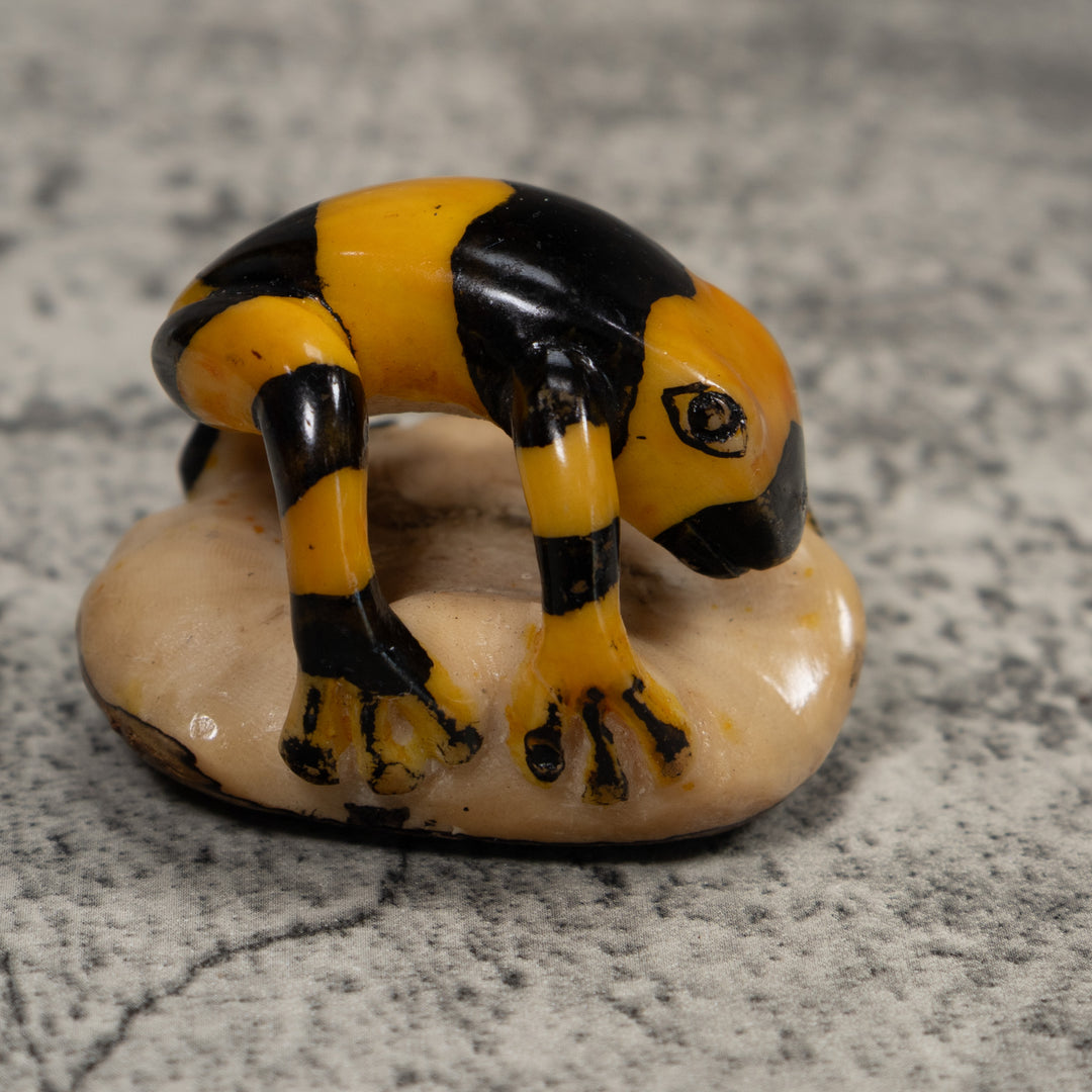 Vintage Gold And Black Frog Tagua Carving