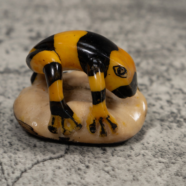 Vintage Gold And Black Frog Tagua Carving