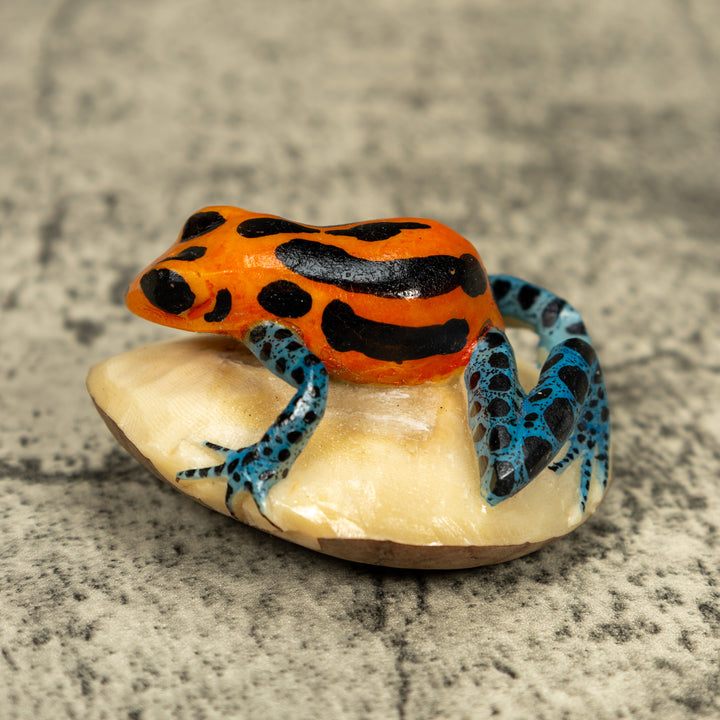 Blue Orange And Black Poison Dart Frog Tagua Carving