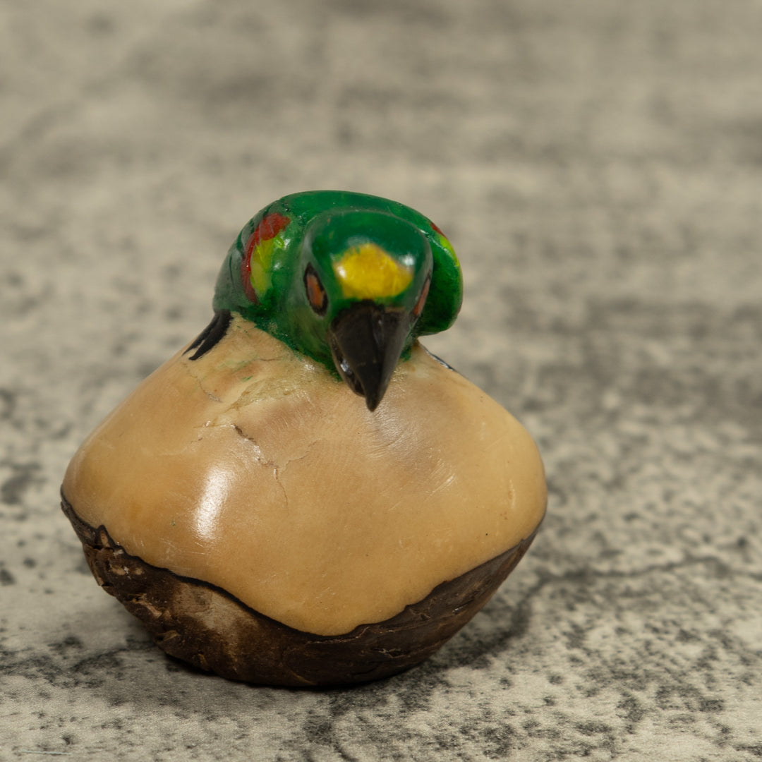 Vintage Green Parrot Bird Tagua Carving