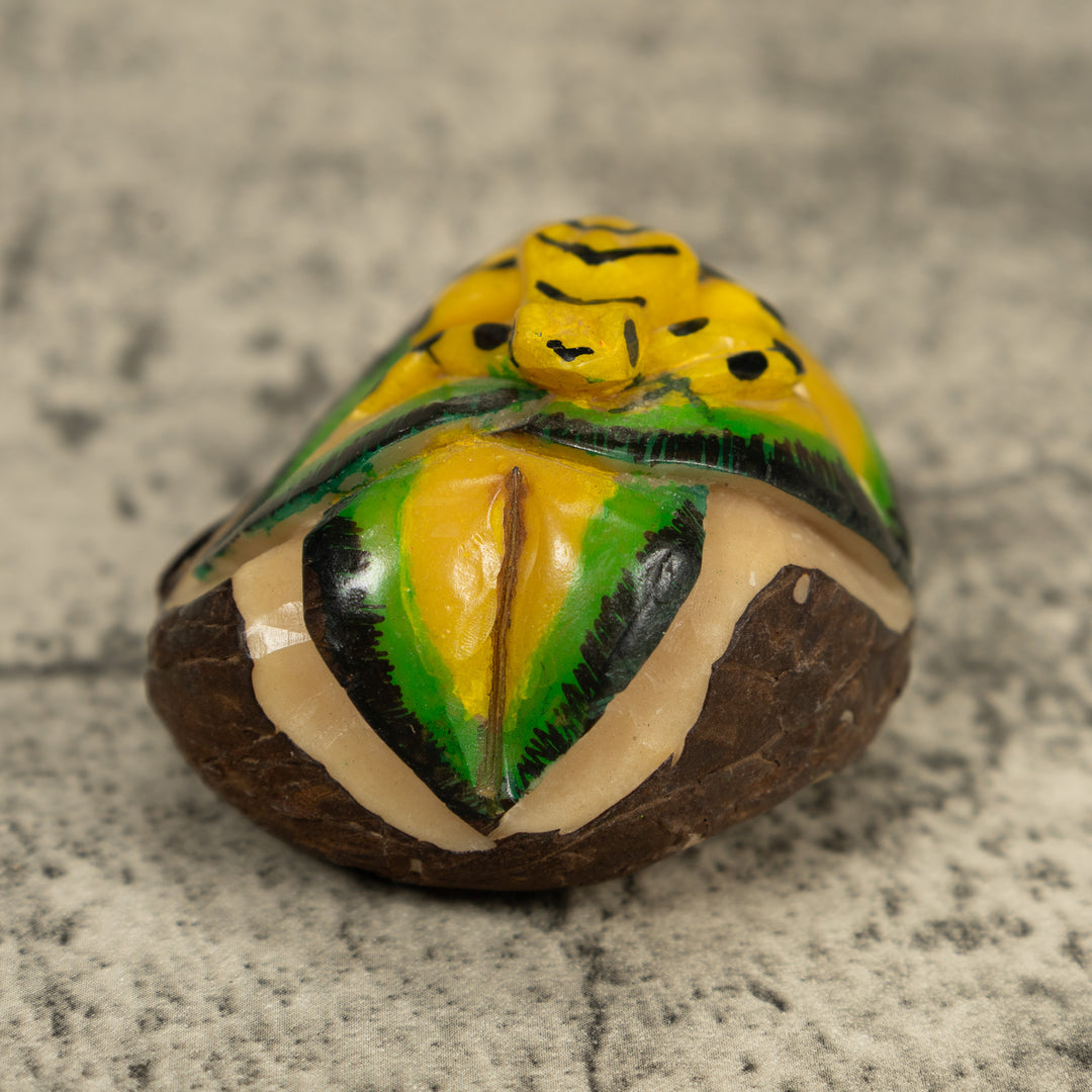 Golden Frog On Leaf Tagua Carving