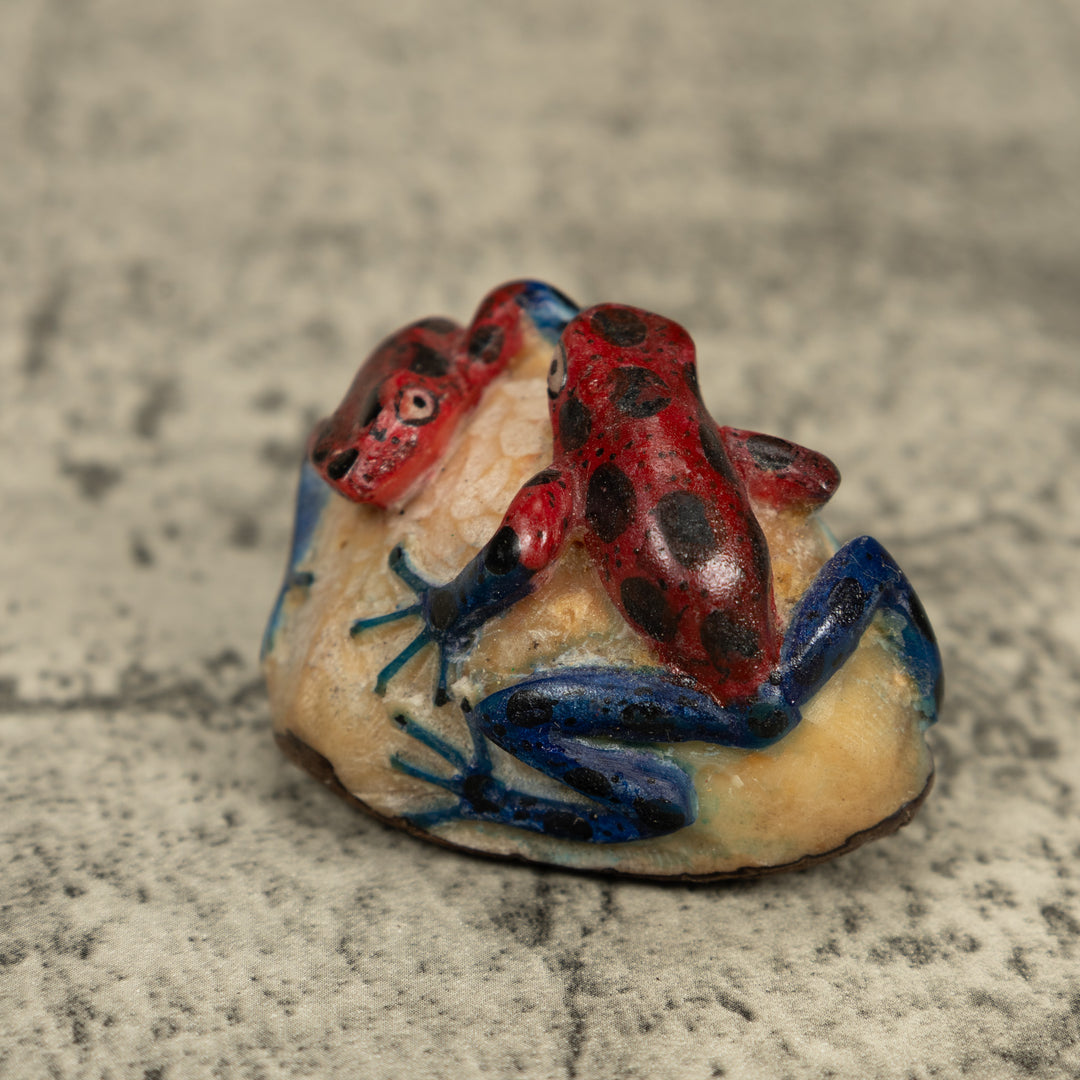 Double Blue Red And Black Frog Tagua Carving