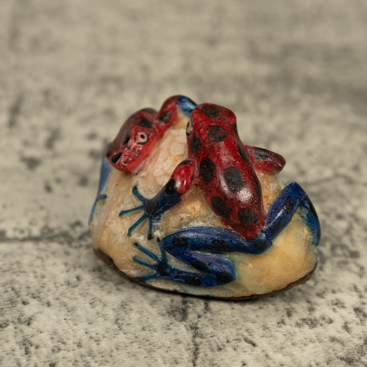 Double Blue Red And Black Frog Tagua Carving