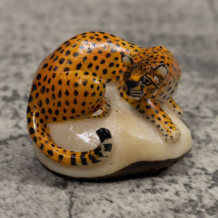 Cheetah Cat Tagua Carving